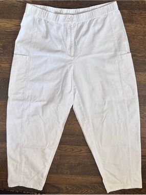 Eileen Fisher Lantern Cargo Pants White Organic Cotton Hemp Large Cropped
